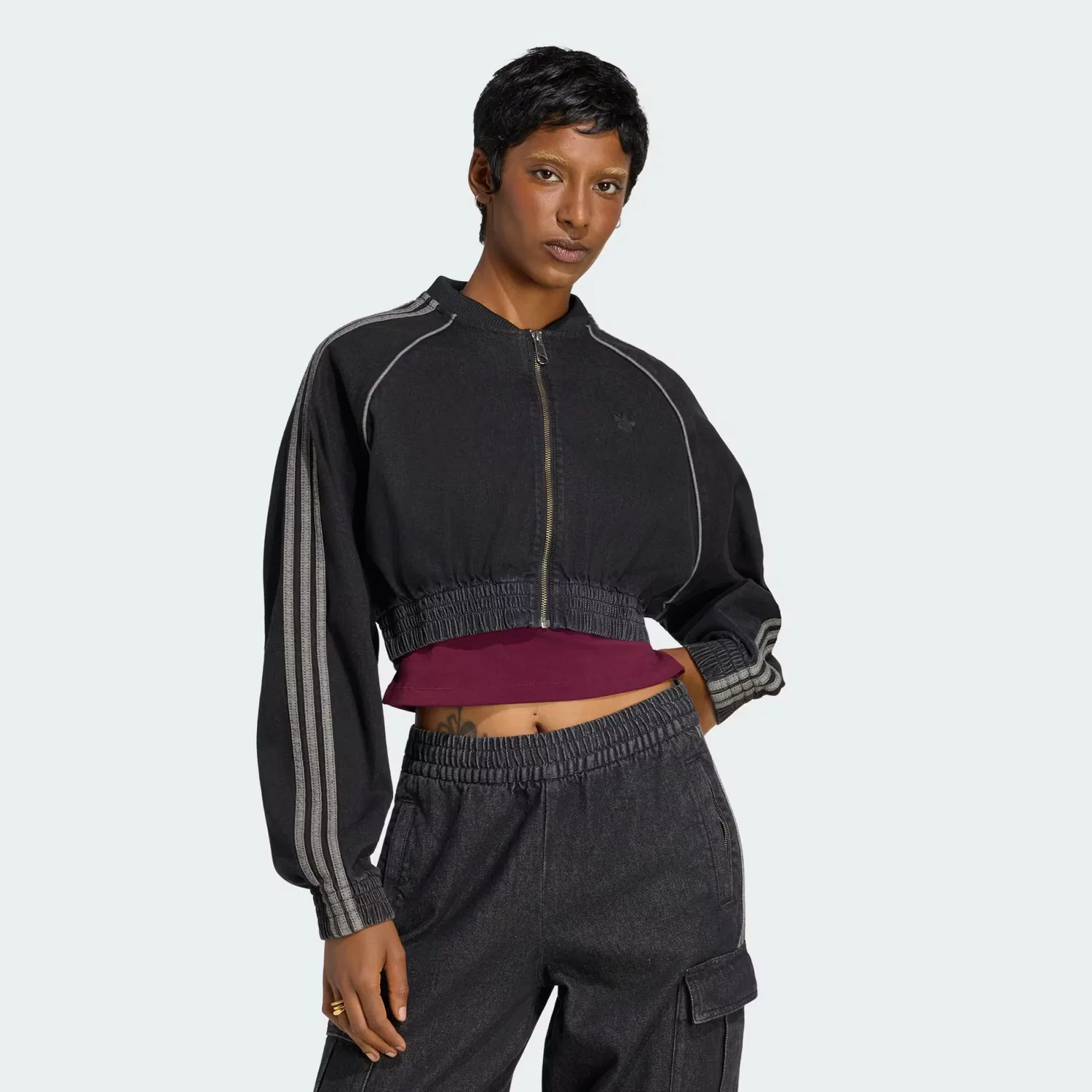 Женская джинсовая олимпийка оверсайз SST Denim Tracktop adidas Originals, черный деним