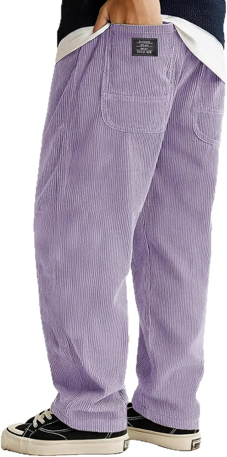 Мужские хлопковые брюки свободного кроя, Corduroy, O16-Light Purple — фото 2