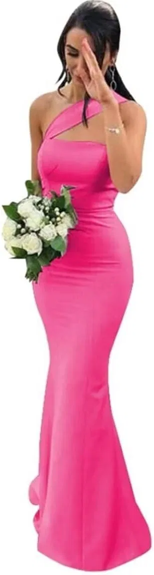 Женское вечернее платье-русалка с одним плечом Satin, Hot Pink