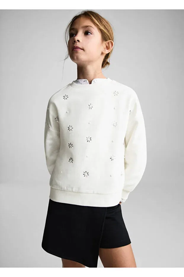 Детские свитшот для девочек с цветочным принтом Mango Kids, Off White
