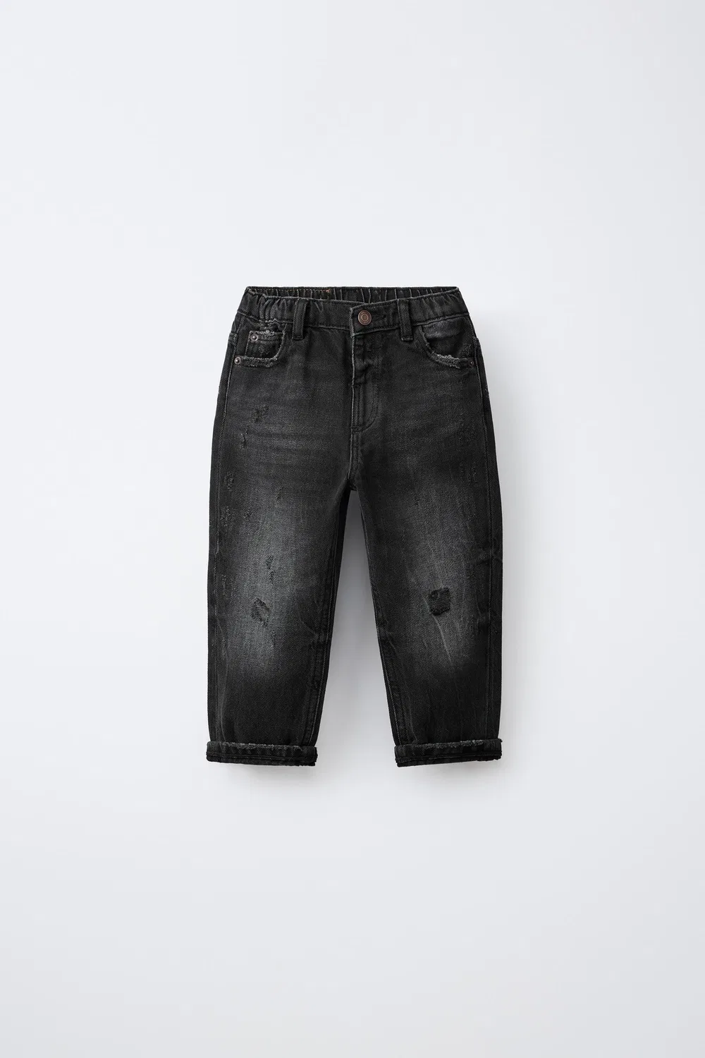Рваные прямые джинсы с низкой посадкой ZARA, Dark grey