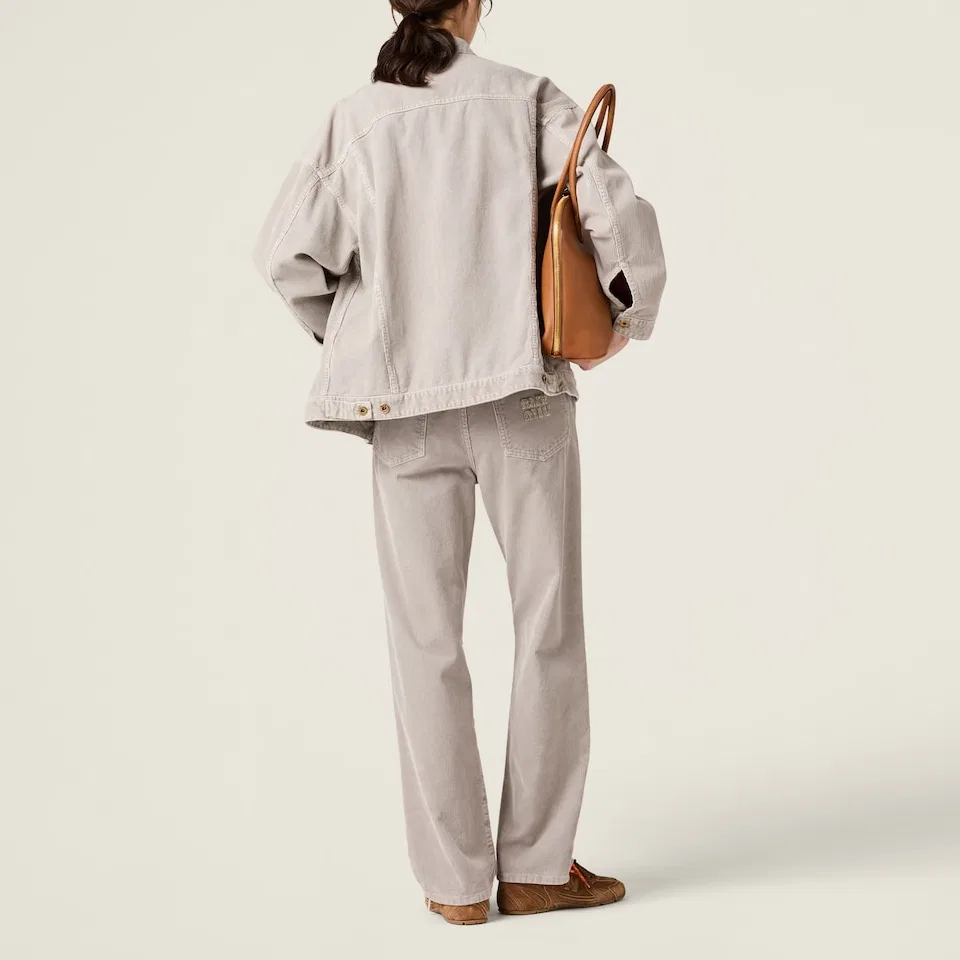 Женские брюки из вельвета с вышивкой логотипа Casual Pants MIU MIU, Light Umber — фото 4