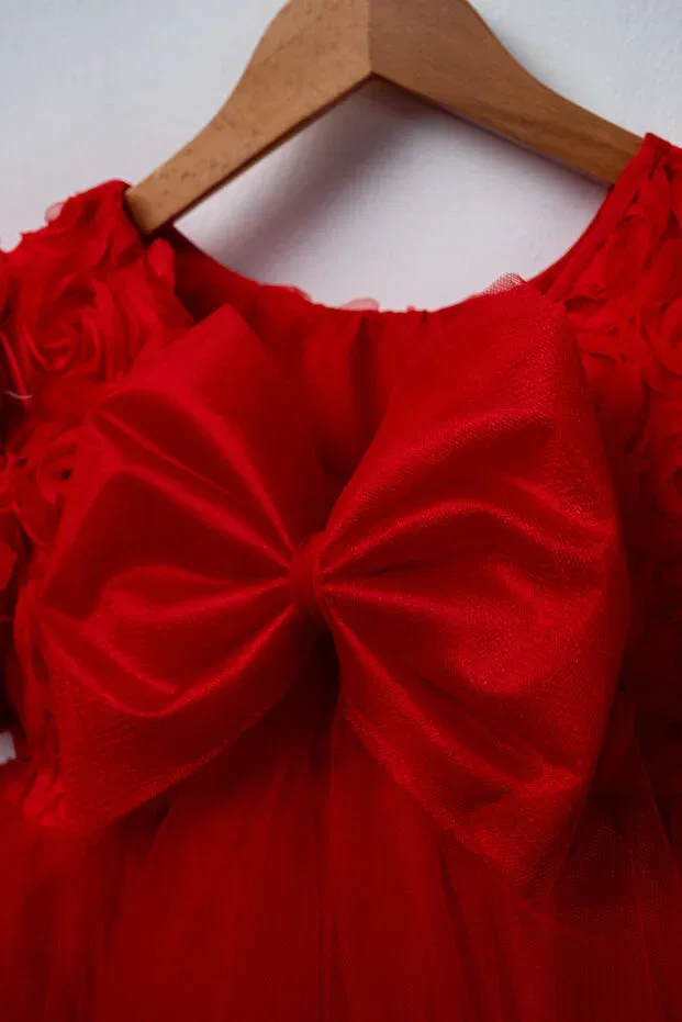 Детское платье для девочек с принтом 3D Rose Appliques Furyatex, Red — фото 4