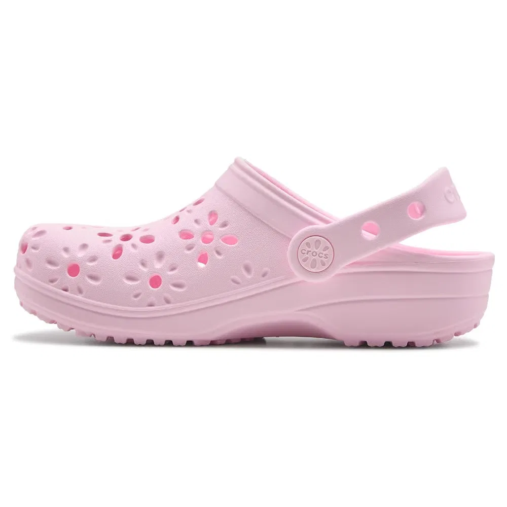 Классические детские сабо с цветочным рисунком Crocs, Pink Milk Flower — фото 3
