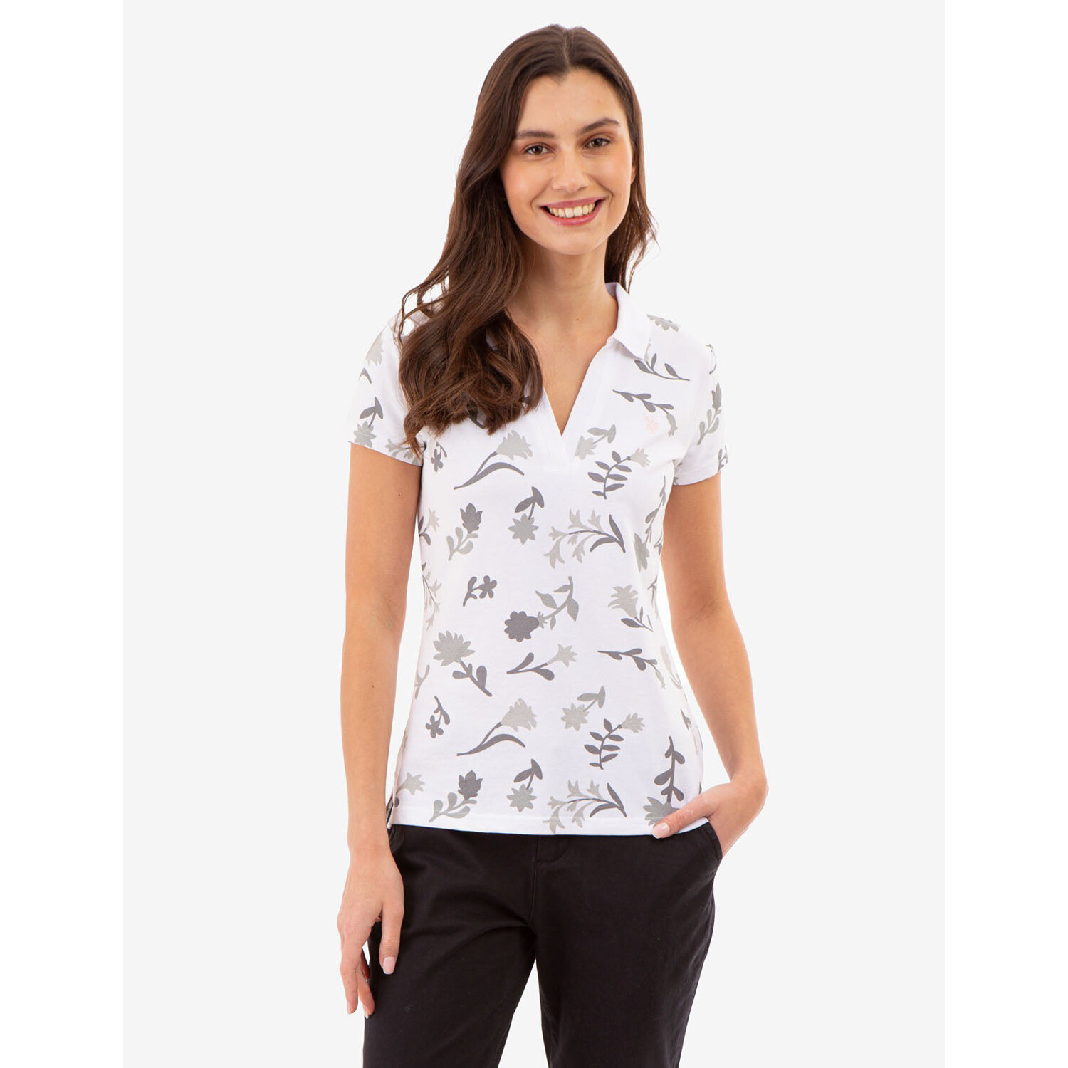 

Футболка-поло U.S. Polo Assn. Floral Print Split Neck, белый