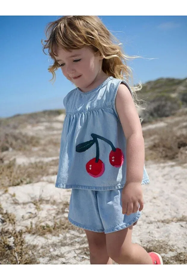 Детский комплект из футболки и шорт с принтом Cotton Denim Cherry Applique Short Sleeve Top And Bottom Set Next Baby, Multicolor
