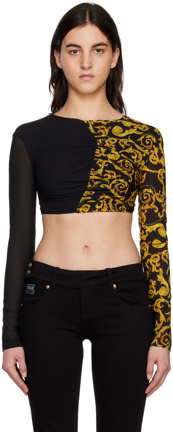 

Черно-желтая укороченная блузка Versace Jeans Couture
