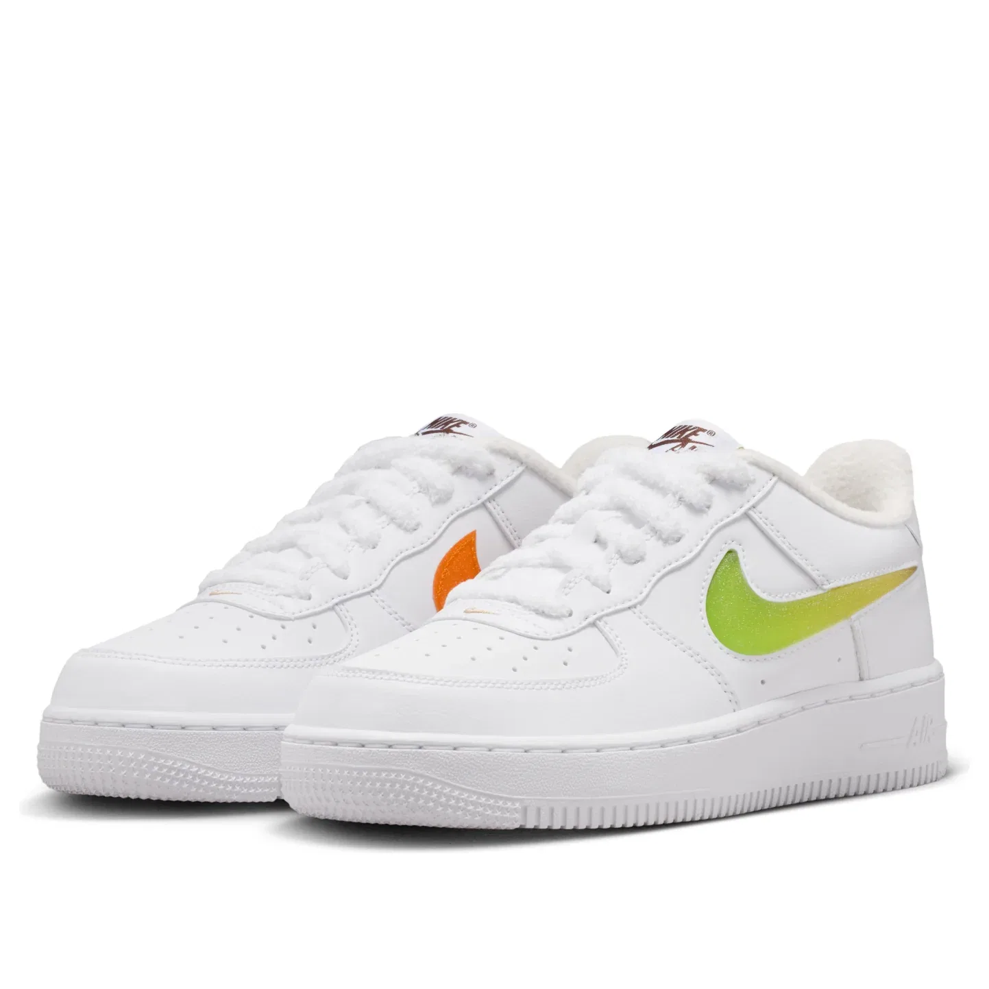 Детские кроссовки с кожаным верхом Air Force 1 'Green Orange' Nike, White/Green/Orane — фото 4
