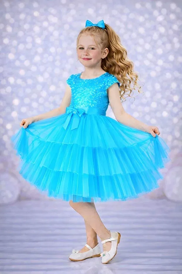 Детское платье для девочек с принтом Rumi Kids, Blue — фото 2