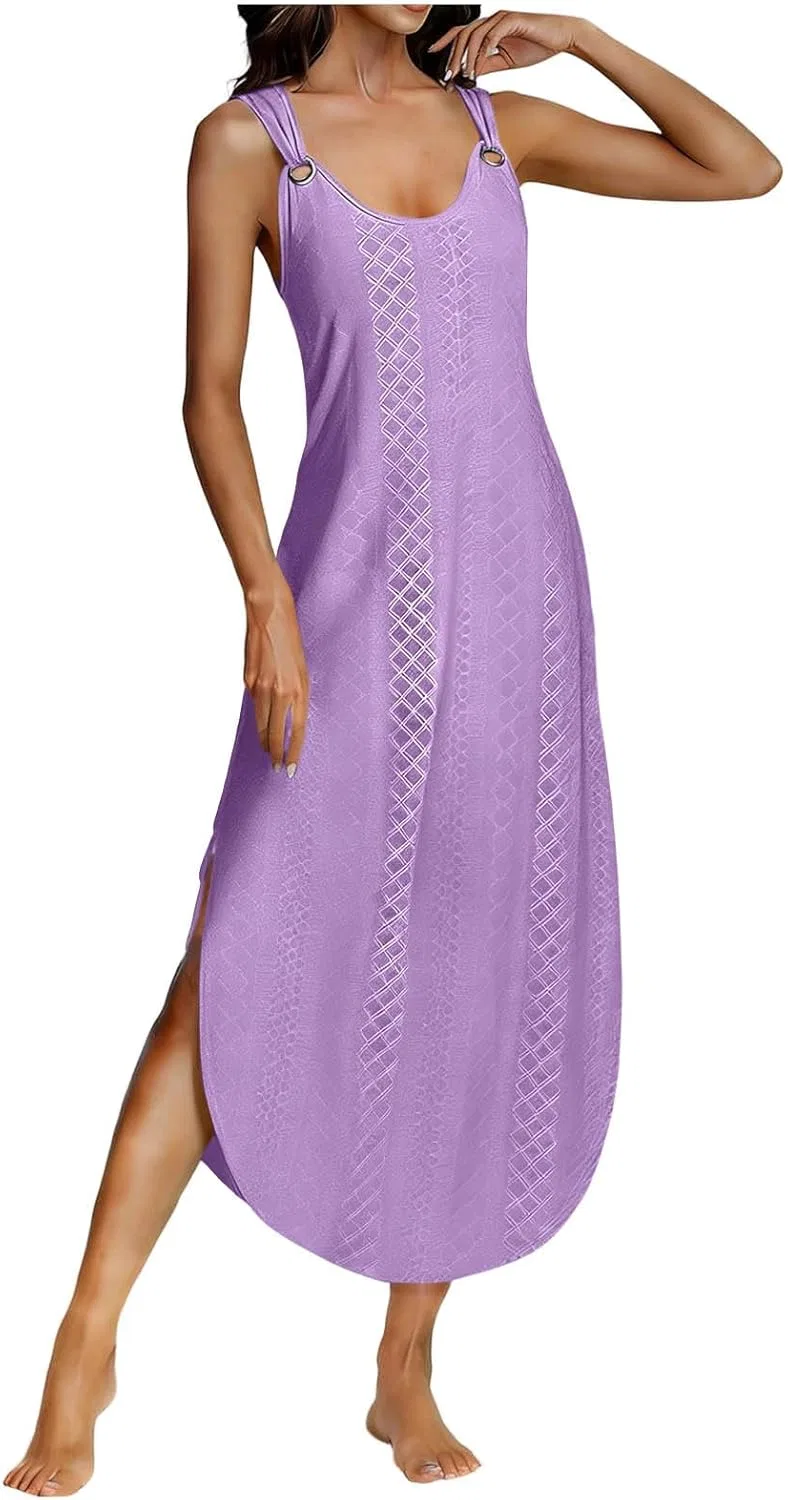 Женское летнее платье-макси с регулируемыми бретелями Eyelet, Purple