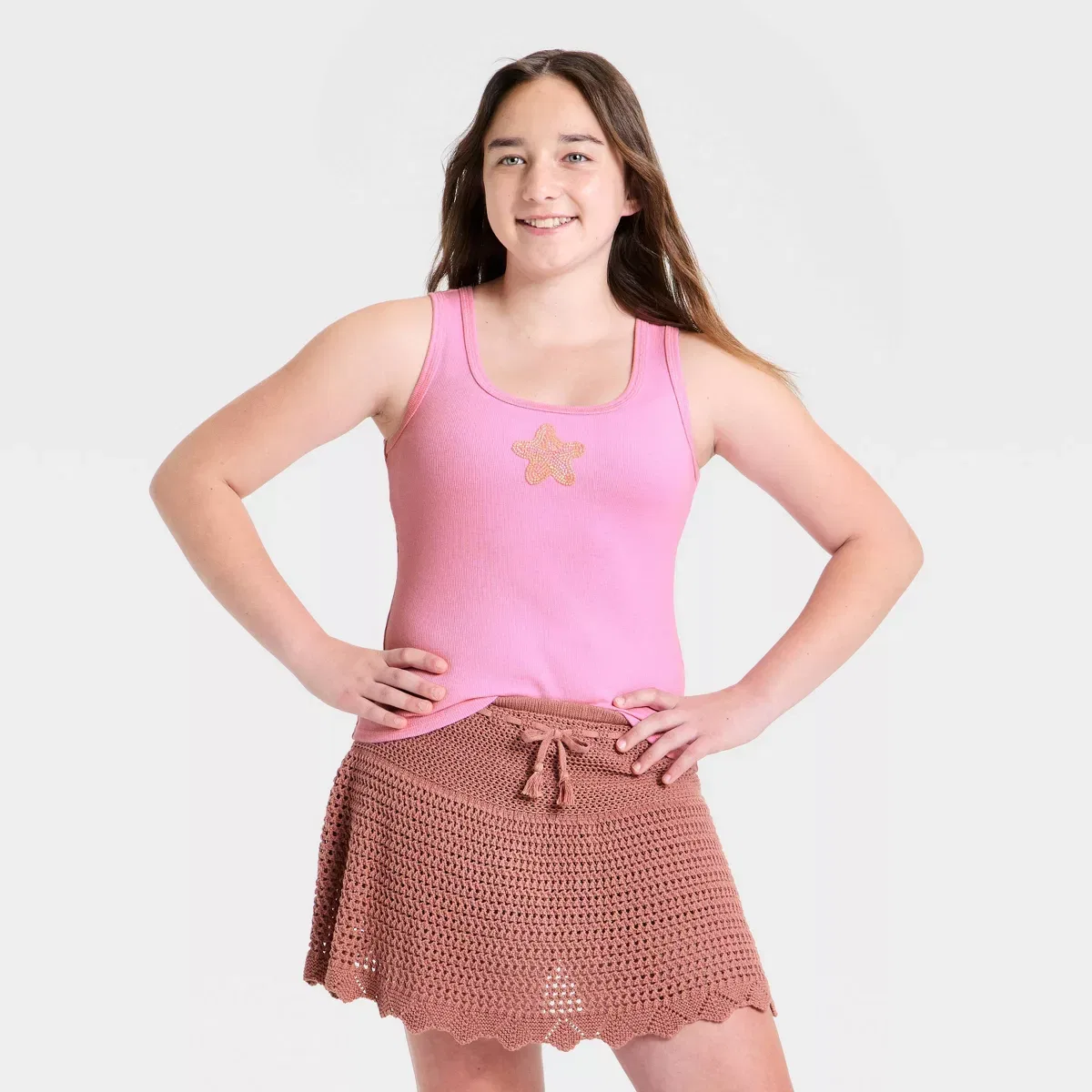 Детский топ на бретелях с бусинами Starfish art class GIRLS ART CLASS, Rose Pink