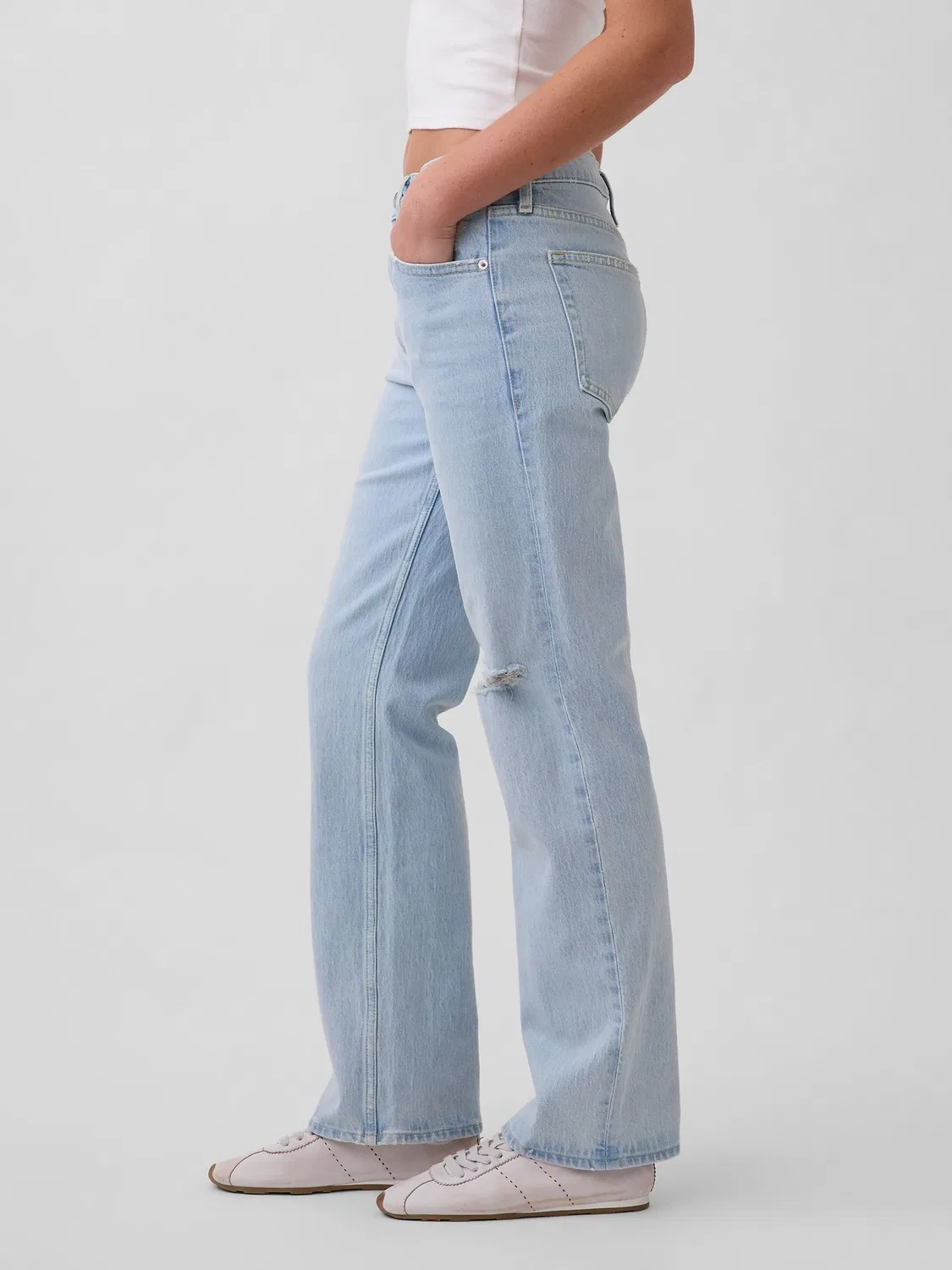 Джинсы прямые свободные Gap Light Wash Mid Rise Relaxed Straight, Light Wash — фото 3