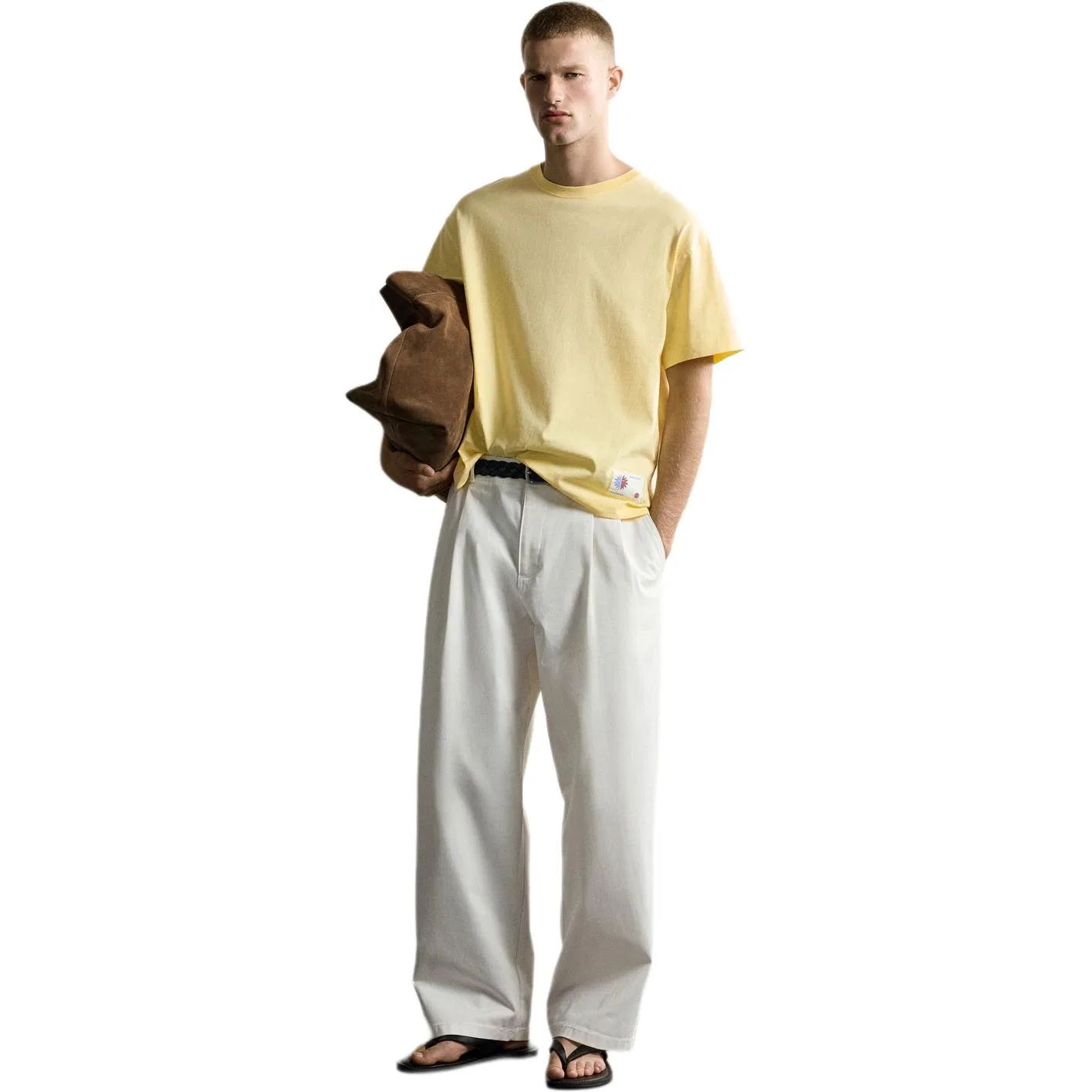 Мужская футболка с круглым вырезом Butter ZARA, Butter — фото 4