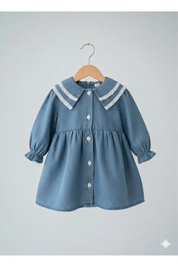 Детское платье для девочек с кружевным воротником Bip Baby, Blue
