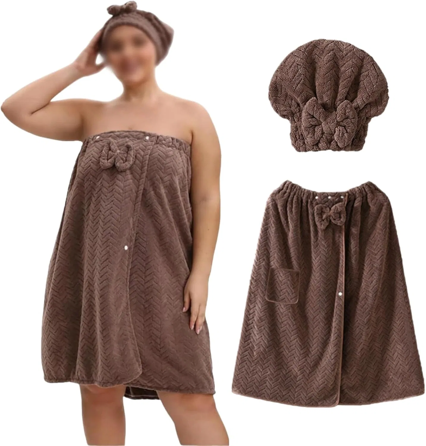 Халат-юбка для душа с шапочкой, Generic, XXXL, Коричневый