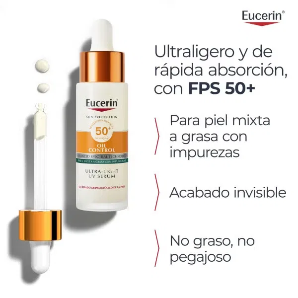 Солнцезащитный флюид-сыворотка для лица Eucerin Sun Face Oil Control Daily UV Serum SPF 50+ с матирующим эффектом, 30 мл — фото 4
