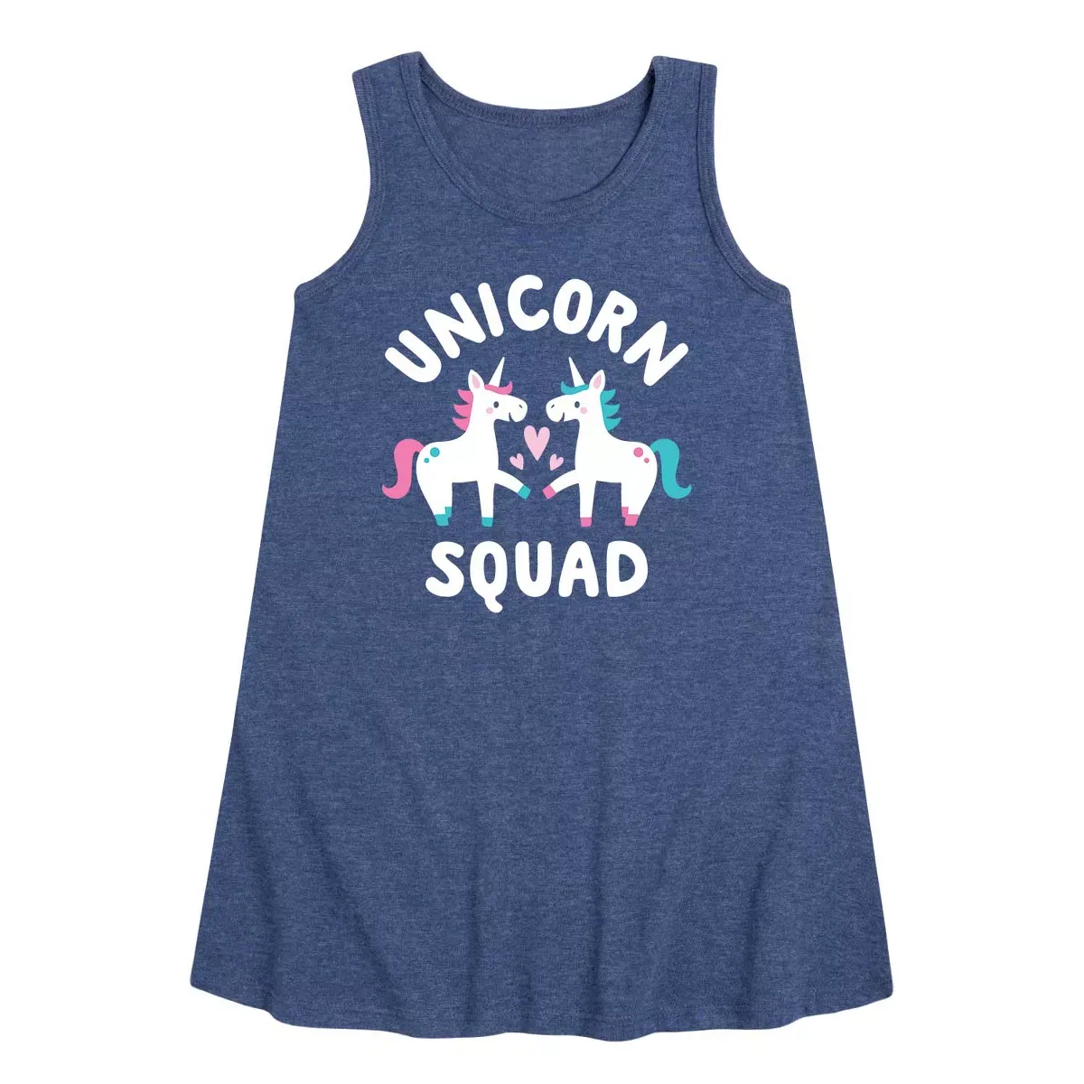 Детское платье-трапеция для девочек без рукавов Unicorn Squad Instant Message, Heather Navy