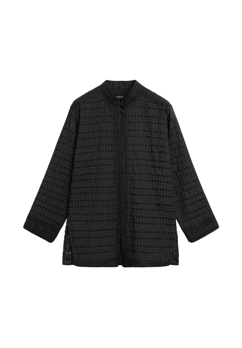 Струящаяся вышитая рубашка - блузка на пуговицах Massimo Dutti, Black — фото 4