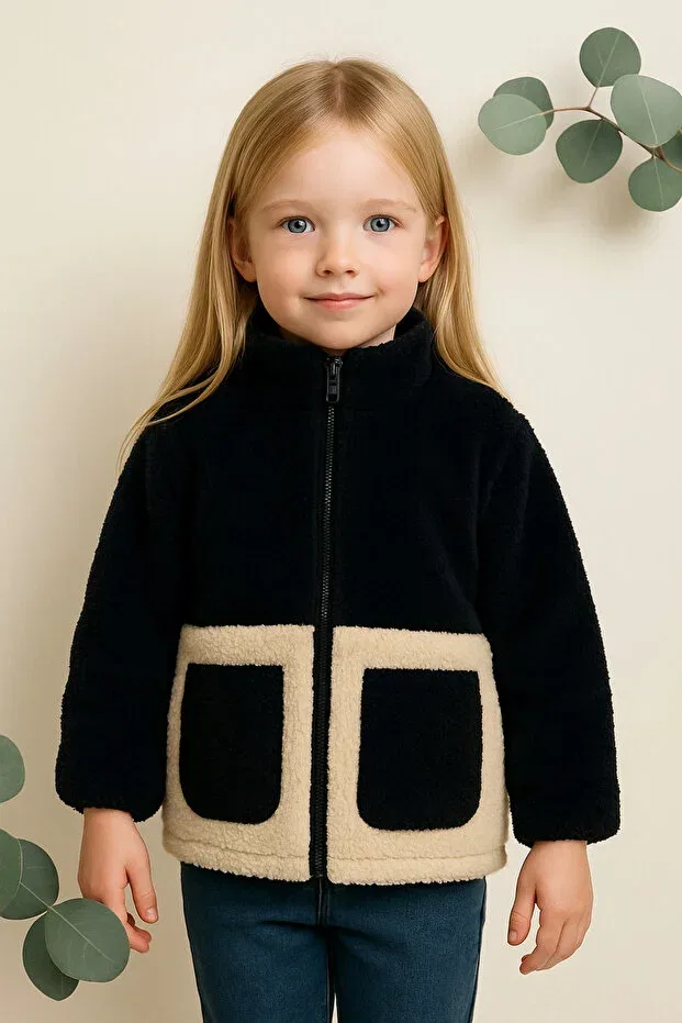 Детское пальто для девочек из плюша с длинным рукавом Firststops, Black