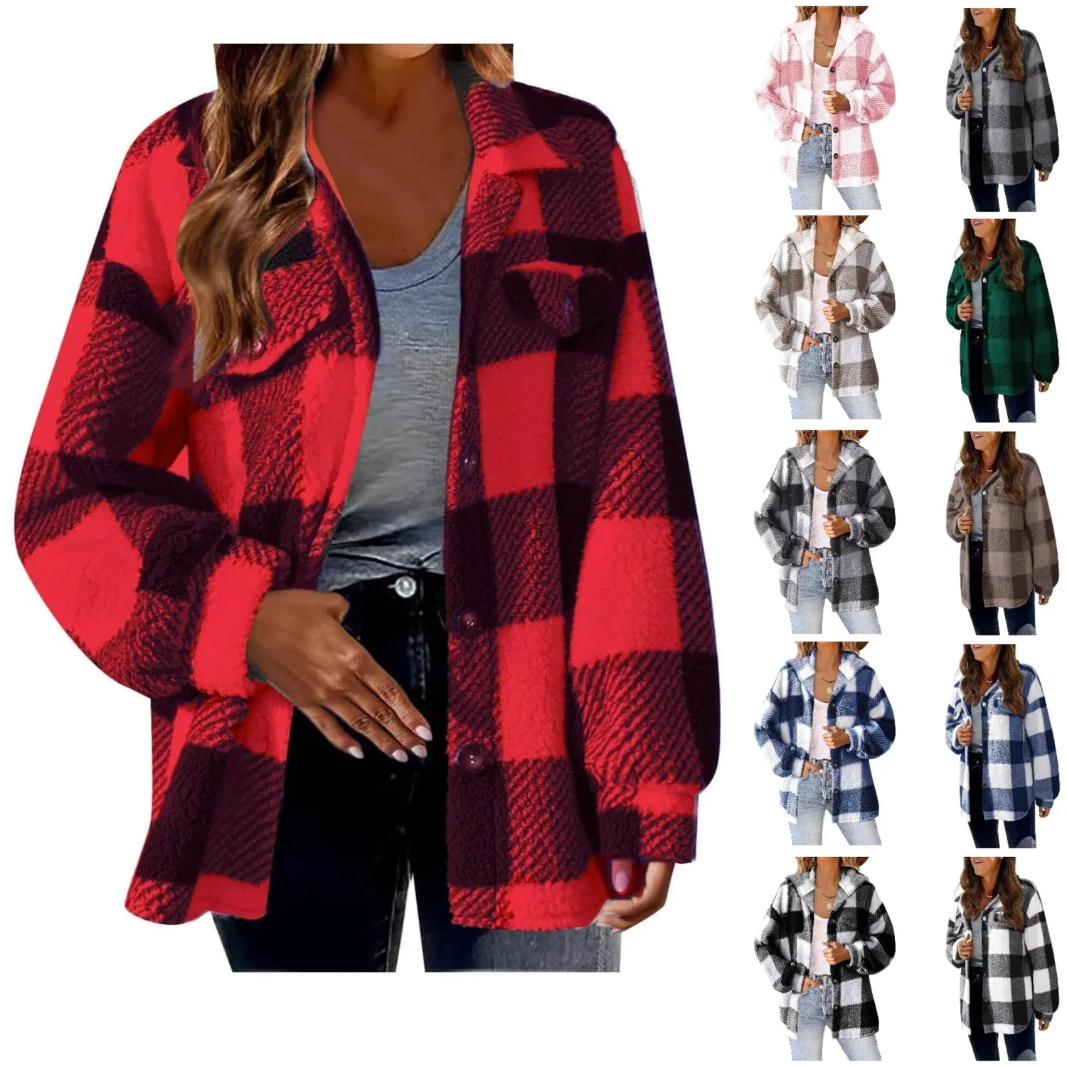 Женская флисовая куртка с принтом Plaid Fleece Jacket, green — фото 2