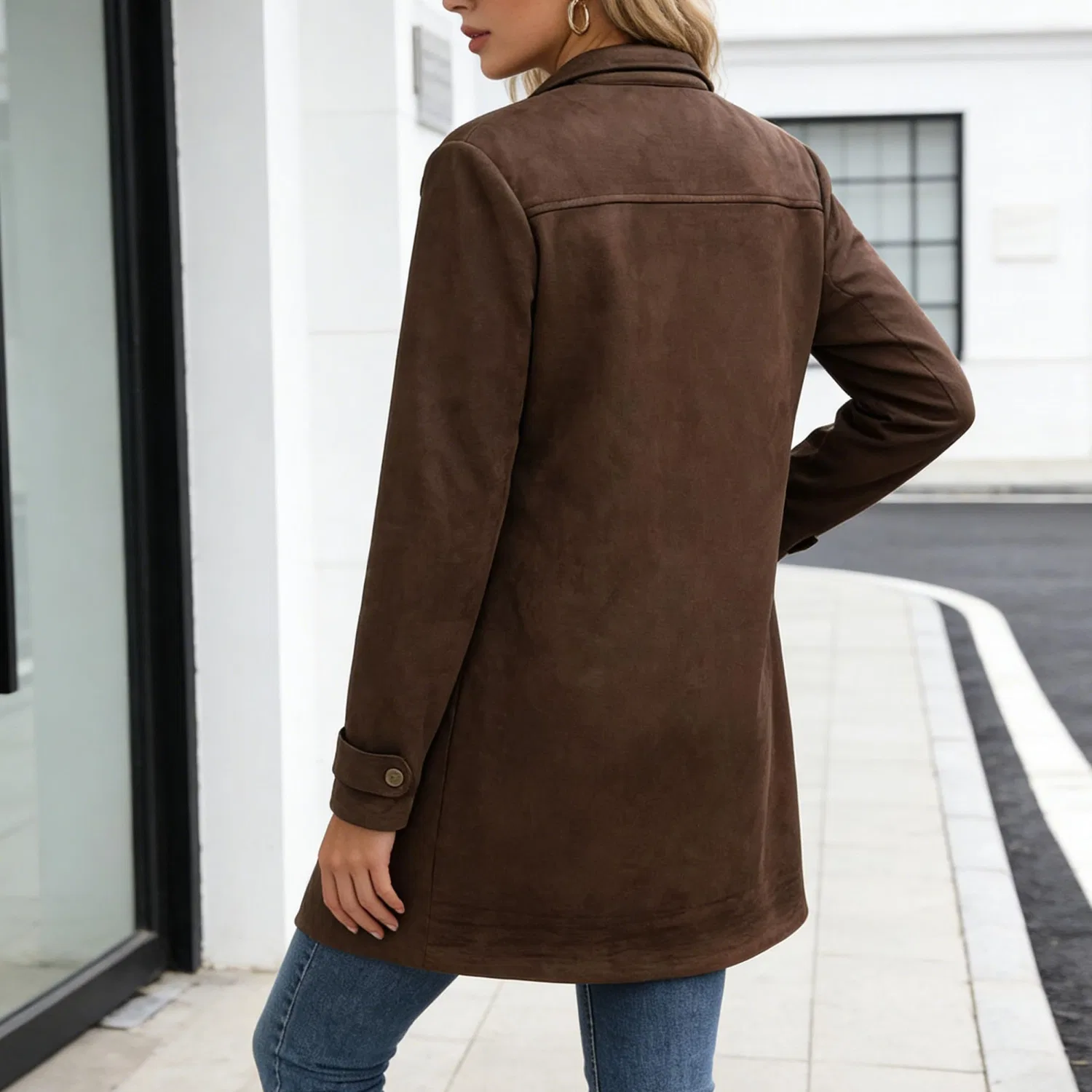 Женское зимнее пальто из искусственной кожи винтажного стиля, dark brown — фото 3