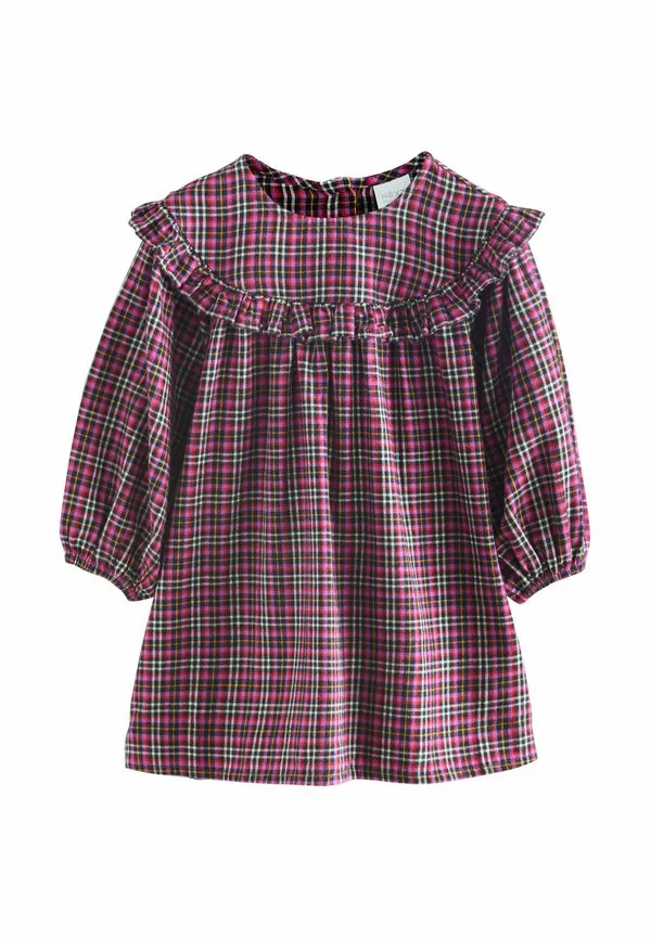 Платье повседневное, прямого кроя, с оборками и длинными рукавами. Next, Purple Check