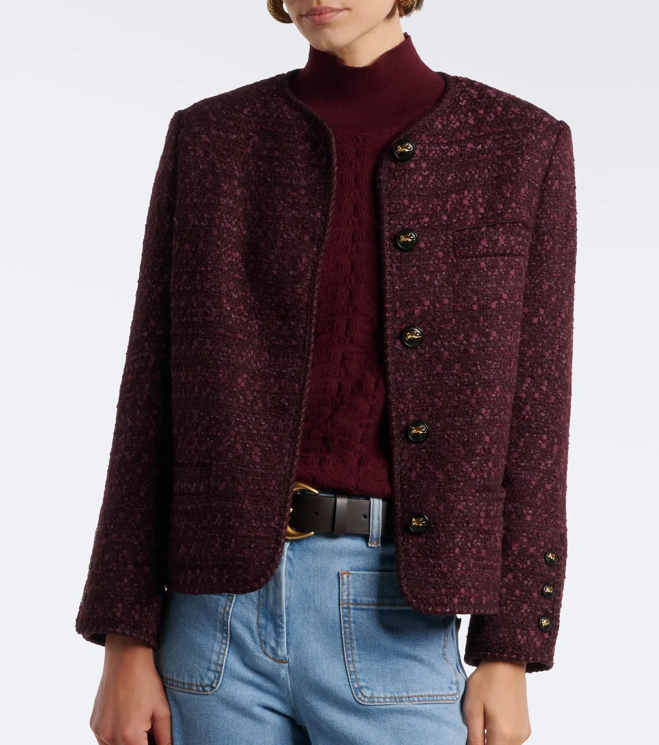 Кардиган из твида с добавлением шерсти Etro, бордовый — фото 2