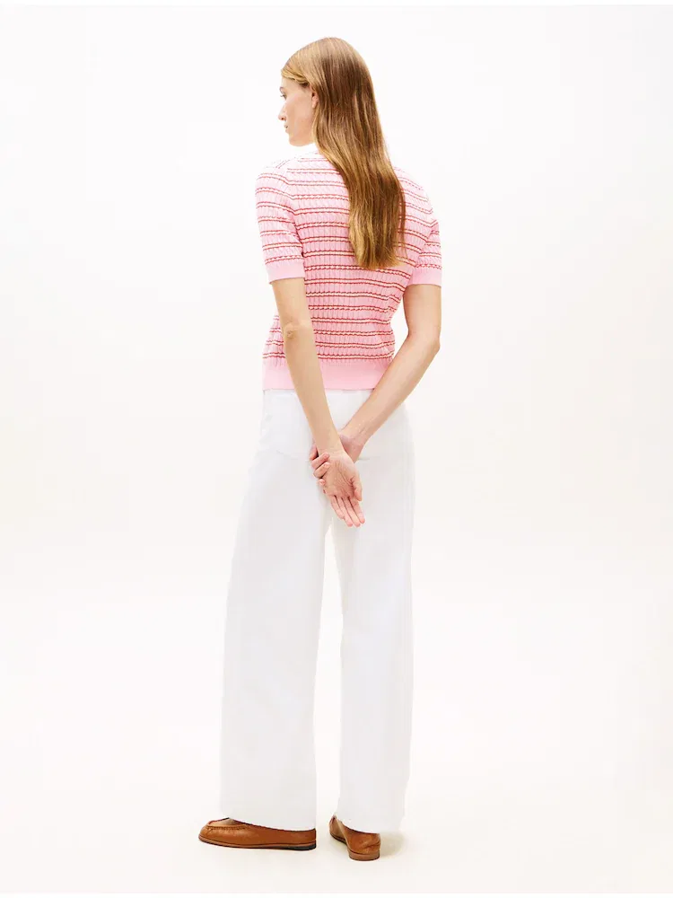 Свитер хлопковый кабельный Henley TOMMY HILFIGER, Light Pink — фото 3