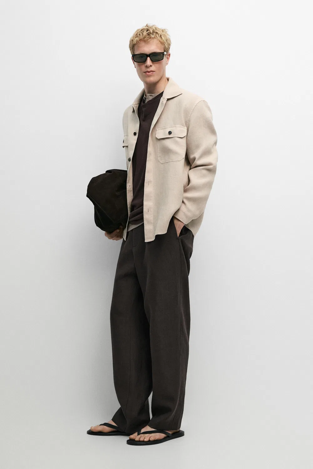 Рубашка-куртка Massimo Dutti, оверсайз, бежевый