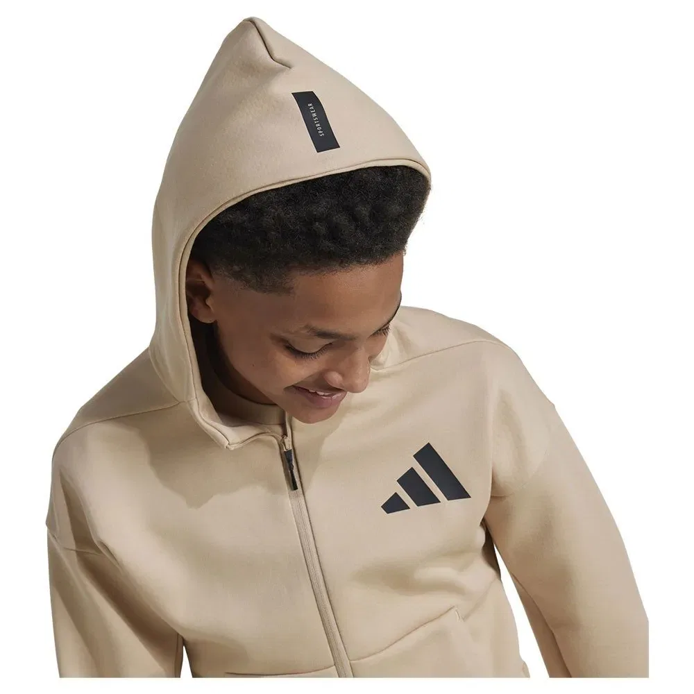 Худи на молнии Adidas ZNE, бежевый — фото 3