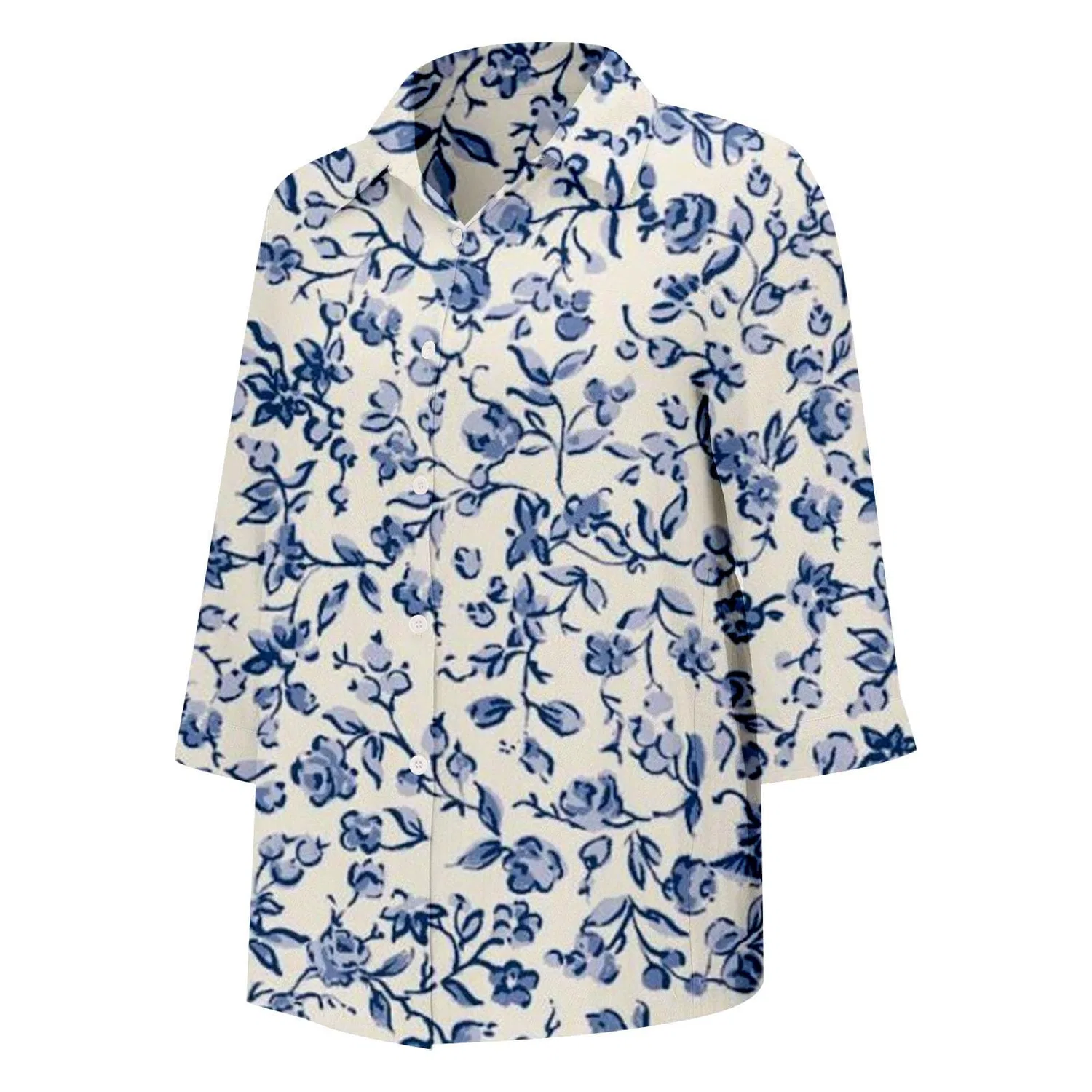 Женская блуза с V-образным вырезом, с принтом в горошек, Classic Polka Dot Collar, Floral-29 — фото 4