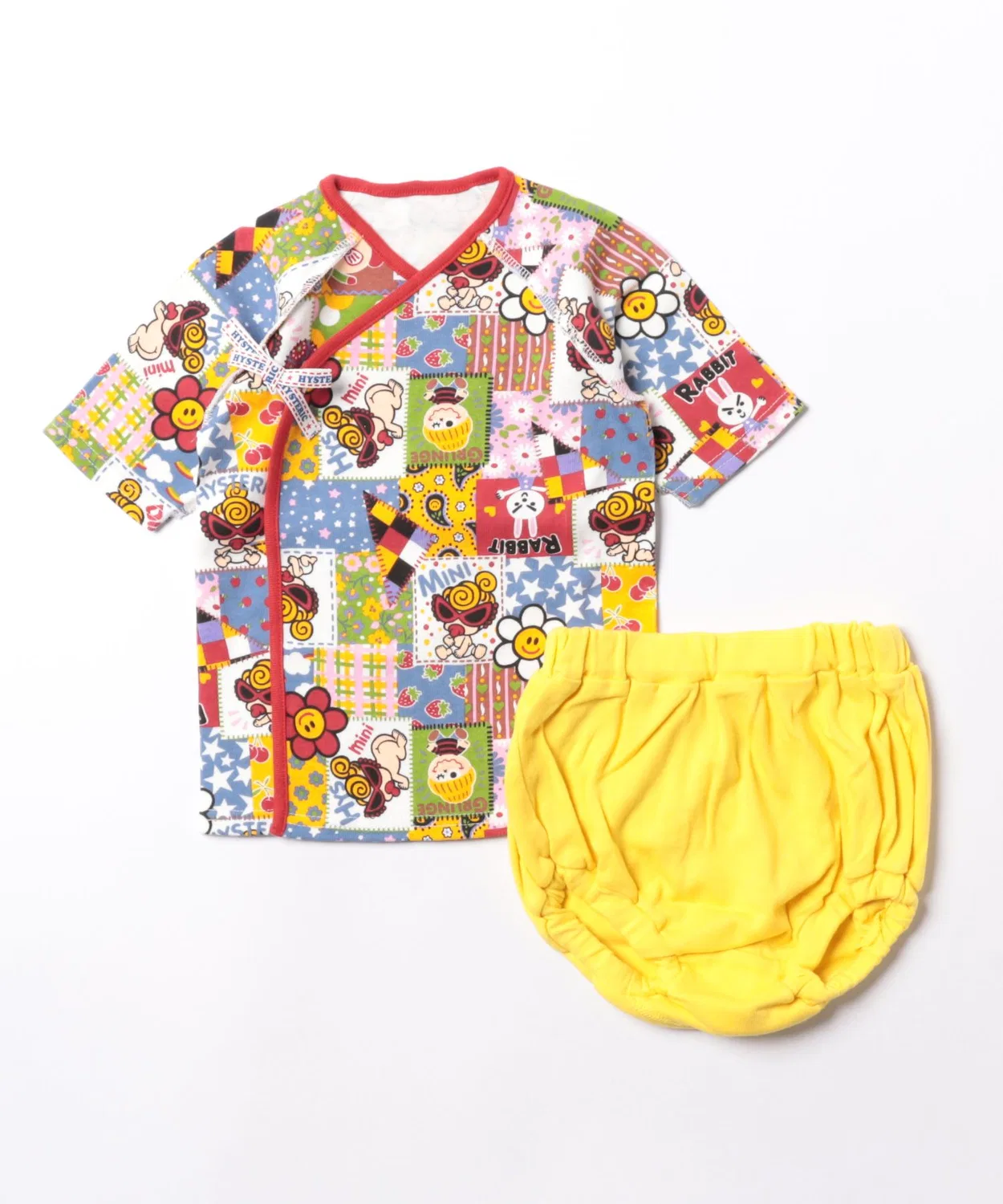 Детский комплект для девочек с принтом SCRAP PATCHWORK HYSTERIC MINI, Lemon Yellow