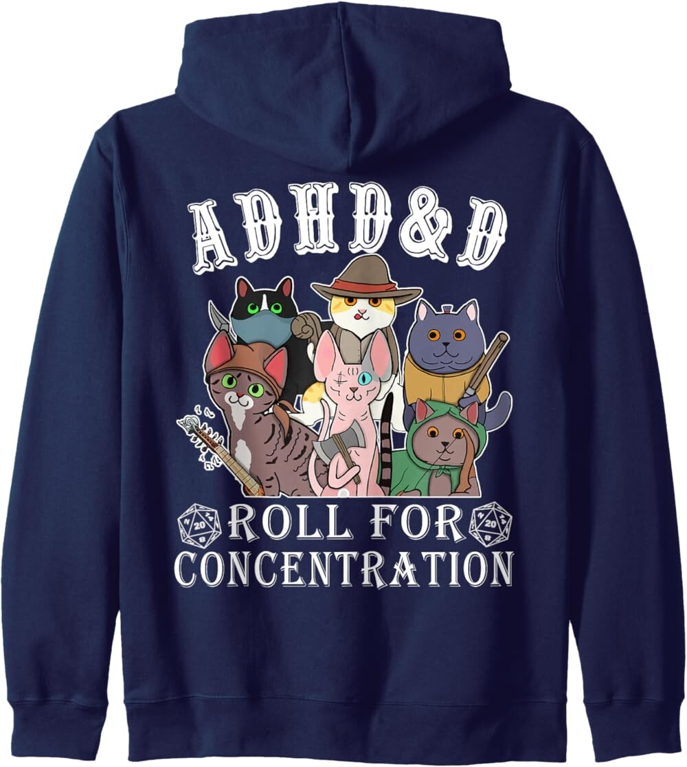 

Толстовка худи Funny Tees Gamer RPG Apparel Cats RPG Gamer Roll For Concentration, темно-синий