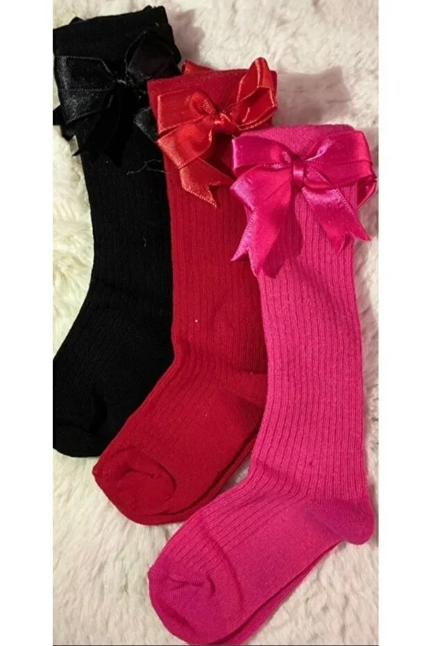 Детские носки для девочек с бантом Özkardeşler Baby, Black Red Fuchsia