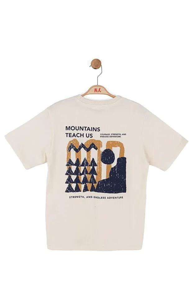 Мужская футболка с принтом Mount T-Shirt Nk Kids, Cream - Navy Blue — фото 2