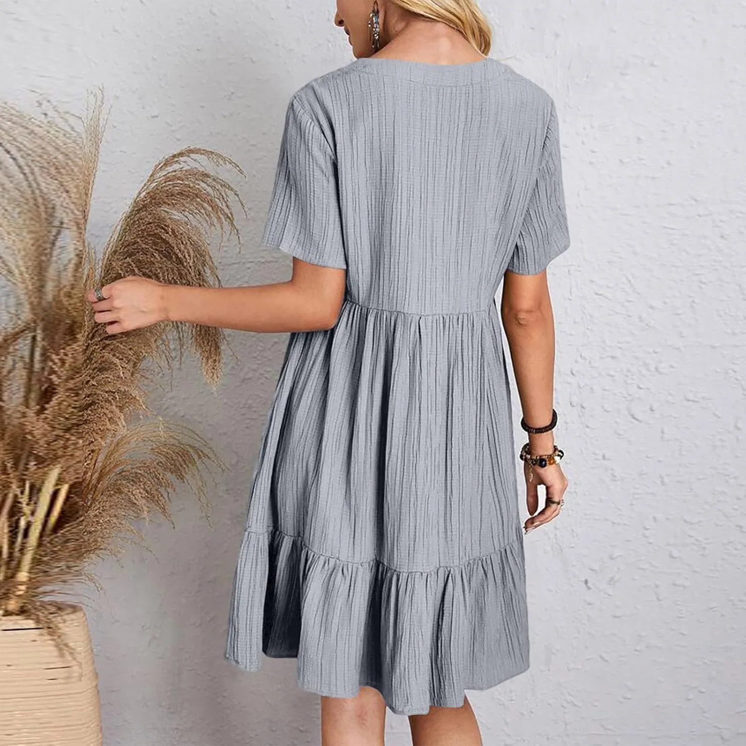 Женское повседневное платье с V-образным вырезом Casual, Light Gray — фото 3