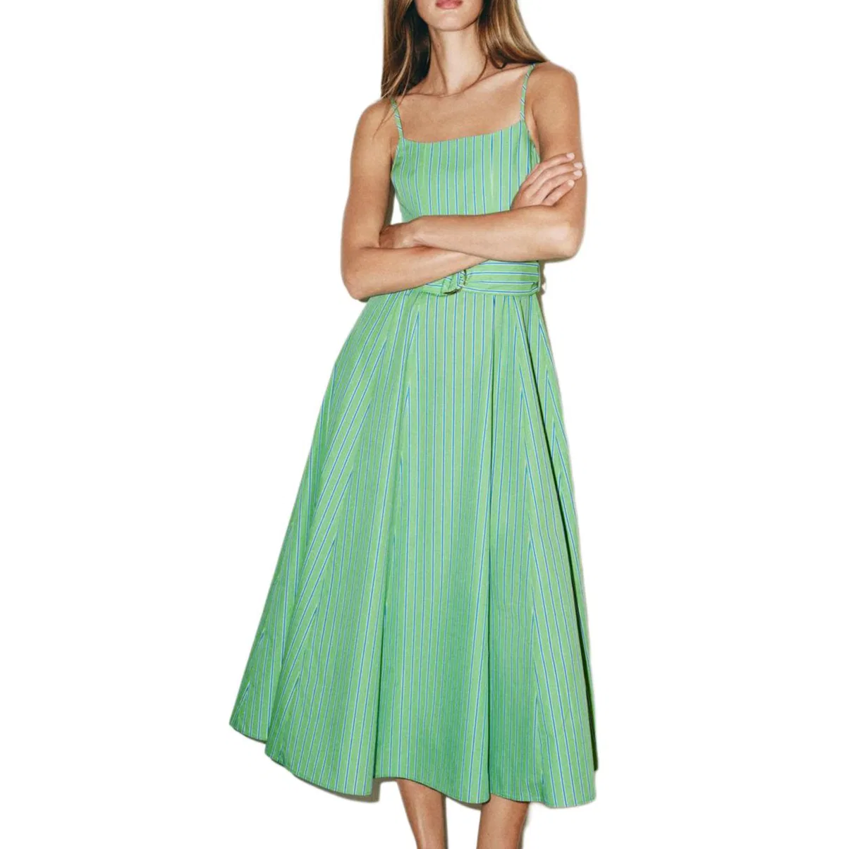 Женское платье-комбинация с принтом Green/Blue ZARA, Green/Blue — фото 4