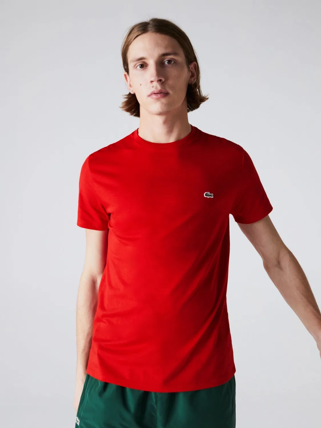 Lacoste Красная хлопковая футболка с круглым вырезом и короткими рукавами