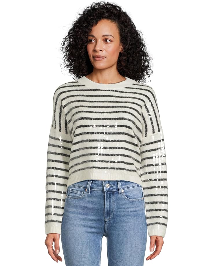 

Свитер Vince Camuto Crew Neck Stripe Long Sleeve With Allover Sequins at Front Body, цвет Rich Black