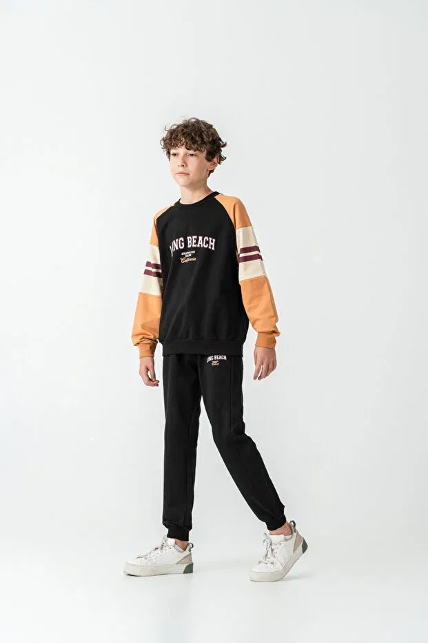 Детский спортивный костюм для мальчиков с принтом Long Beach Printed Top Mışıl Kids, Black — фото 3