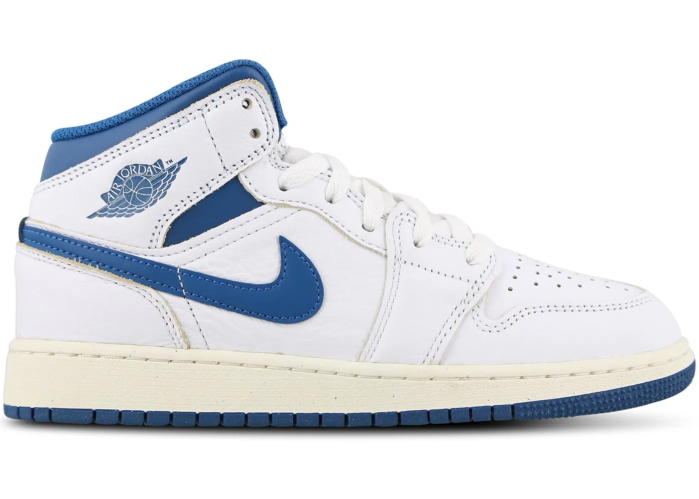 Детские кроссовки для мальчиков с кожаным верхом Jordan 1 Mid SE Jordan, White/Sail/Industrial Blue