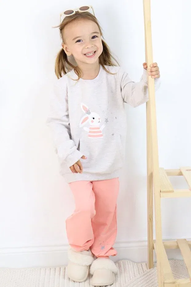Детский спортивный комплект для девочек с принтом Magician Bunny Breeze, Beige Melange