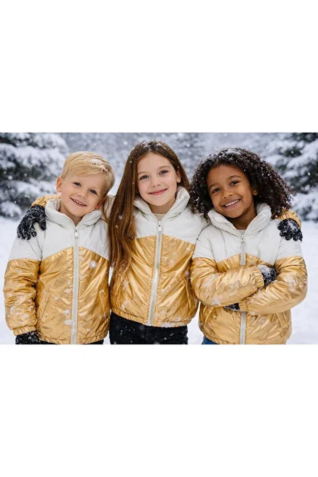 Детское пальто для девочек утепленное Timburly, White - Matte Yellow