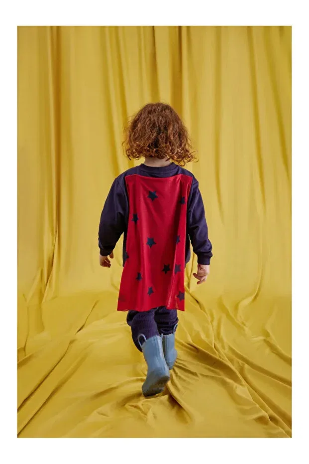 Детские свитшот для девочек с длинным рукавом Miela kids cape detailed sweatshirt My Lorin Kids Store, Navy Blue — фото 2