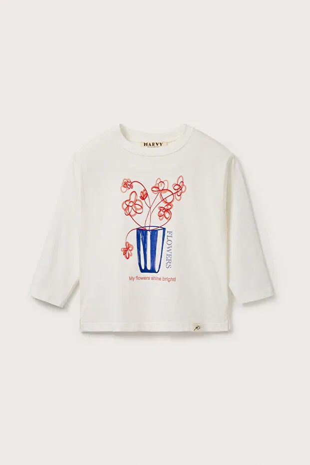 Детская футболка с длинным рукавом с принтом Marvy, Ecru