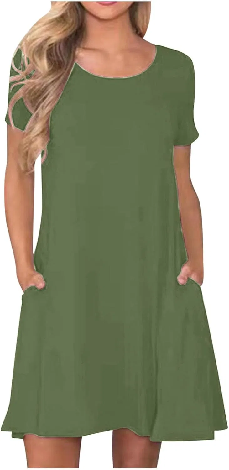 Женское летнее мини-платье с карманами Basic, Army Green