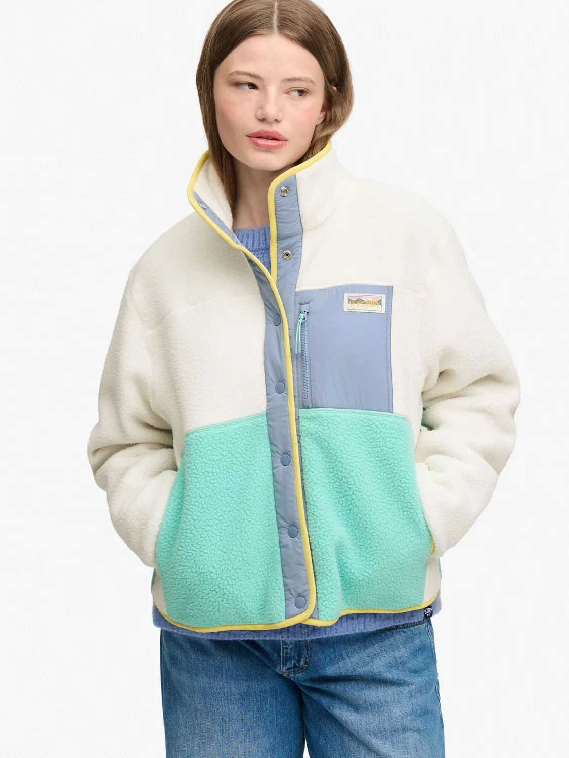 Флисовая куртка Colour Block Superdry, бело-синяя