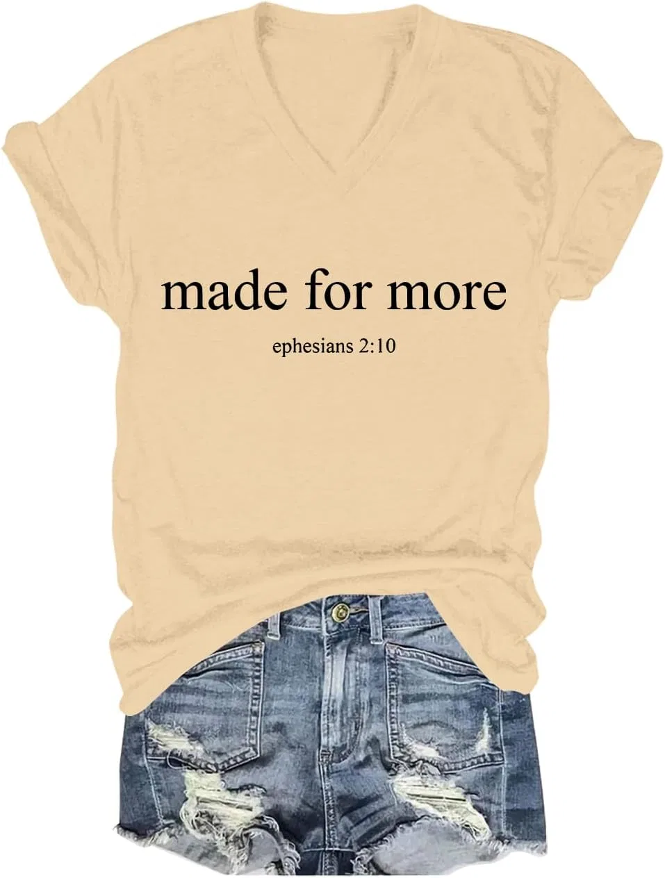 Футболка с V-образным вырезом и принтом, Made for More, Khaki