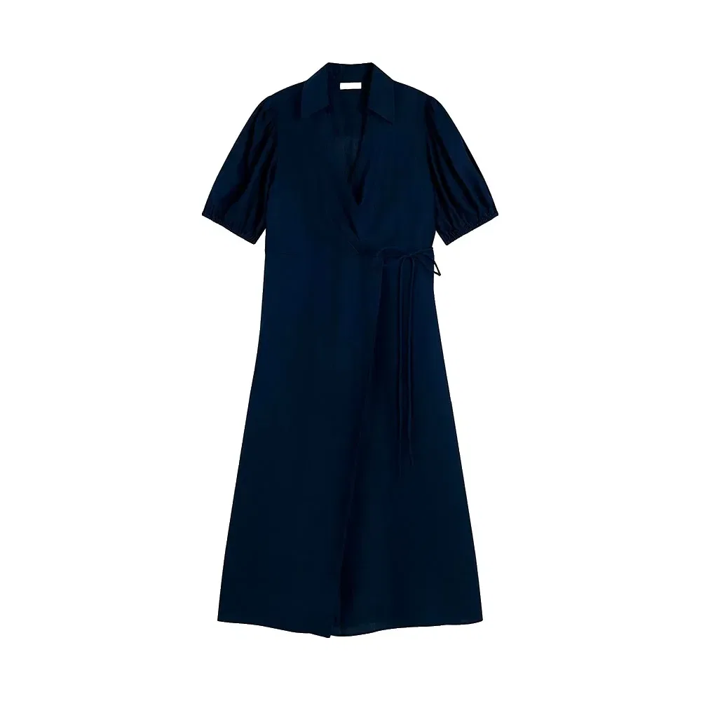 Женское льняное платье-миди с запахом Tommy hilfiger, Blue — фото 3