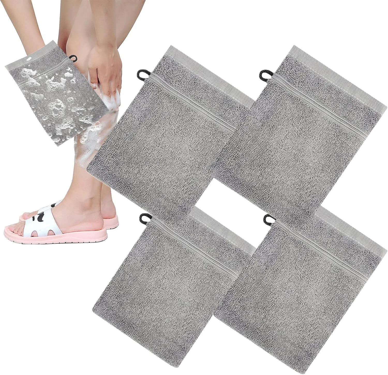 Перчатка для ванны из мягкого хлопка, Moxeupon, 4 шт, 22x15 см, Lightgrey
